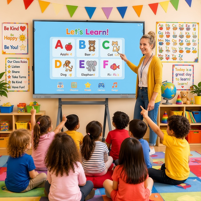 55 65 75 Inch Smart Whiteboard for Kindergarten Interactive Teaching 4K Touch Screen Board with Safety Rounded Corner