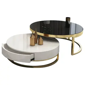 Modern glass top polished stainless steel base gold wholesale cheap price coffee table