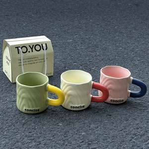 Concise Ceramic <b>Mug</b> Pink Blue Handle Letter Print Minimalist Design Office Home Use Gift Cup - Product Image 5
