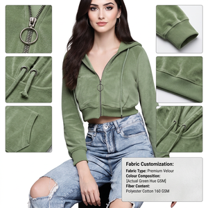 เสื้อฮู้ดครอปผ้ากำมะหยี่สำหรับผู้หญิง 160 GSM โพลีเอสเตอร์คอตตอน รับทำโลโก้แบรนด์ส่วนตัว - Product Image 3