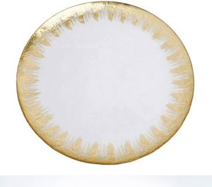 Assiettes rondes décoratives en verre cristal coloré, finition métallique dorée et argentée, pour dîner - Product Image 5