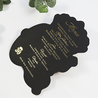 Tarjetas de menú de cena de papel negro Premium de lujo moderno DIY, lámina de oro de doble cara para 30 ceremonias de cumpleaños con Ángel musical