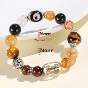 Bracciale KABA Jewelry in Pietra Occhio di Tigre, Oro Nero Super Seven, Design Originale Tre Occhi - Product Image 1