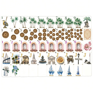 Jeu de tuiles de mahjong en acrylique style américain, motif palmier gravé et imprimé, couleur ivoire Charleston Lowcountry, effet aquarelle - Product Image 1