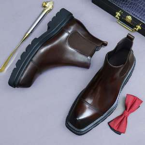 Grande promotion : Bottines Chelsea en cuir véritable pour hommes, légères, à enfiler, chaussures de ville pour l'hiver et l'automne - Product Image 2