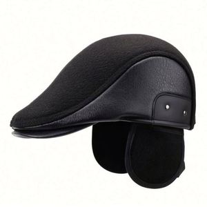 Gorro de Invierno 2025, Nuevo Modelo, Unisex, para Personas Mayores, Diseño Plano con Orejeras, Gorro Tipo Boina para Hombre con Visera de PU - Product Image 1