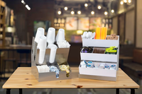Support à trois niveaux en acrylique à 9 compartiments pour accessoires de café, boules de lait, sachets de sucre, pailles à thé