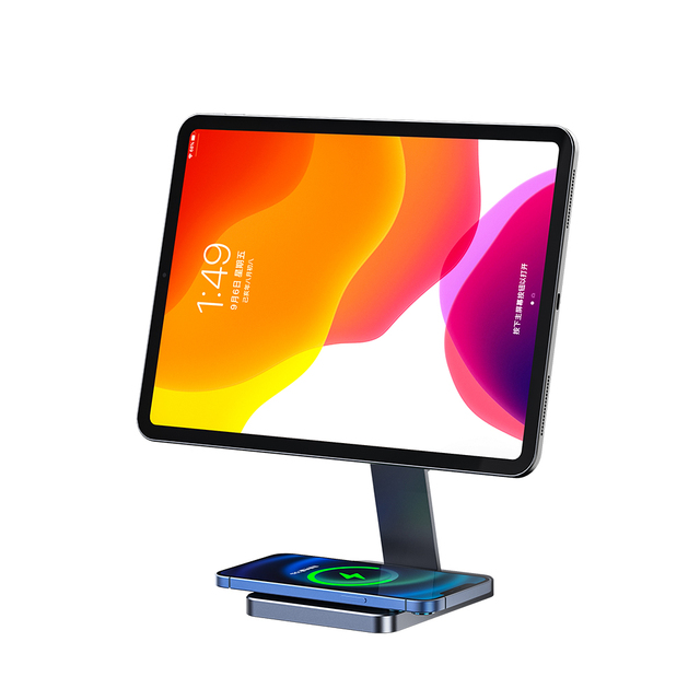 Wholesale X48 Portable Adjustable Magnetic Wireless Charging Stand Aluminum Alloy Tablet Holder Desktop Online Meeting Live