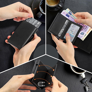 <b>Card</b> <b>Holder</b> Zipper Coin Purse RFID Anti-theft Multifunctional Side Push Aluminum Box Men's <b>Wallet</b> Black - Product Image 1
