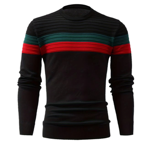Pull tricoté personnalisé pour homme, col rond, rayé, anti-rétrécissement, anti-plis, à manches longues, avec motif décoratif, idéal pour l'hiver - Product Image 4