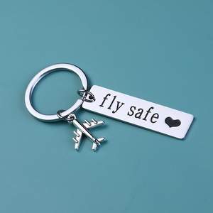 Portachiavi in Acciaio Inossidabile con Ciondolo a Forma di Aereo e Logo Personalizzato, 'Fly Safe Heart I Need You Here with Me', Anelli Portachiavi Tipo Dog Tag - Product Image 4