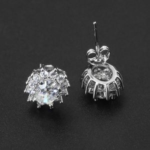 Oval Cut 2CT Sunflower Halo Moissanite <b>Stud</b> <b>Earrings</b> D VVS1 18K Gold Plated <b>Earrings</b> for Women Wholesale - Product Image 3