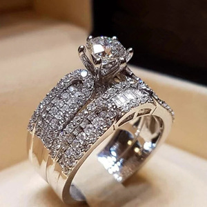 Conjunto de Joyería Nupcial T0530 Crown, Oro Sólido de 18K, Corte Brillante Redondo, Engaste de Diamantes, Joyería Fina para Boda de Mujer - Product Image 1