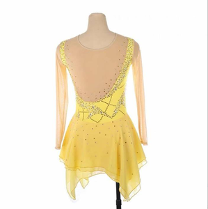 Robe de patinage artistique jaune pour femmes LIUHUO, tenue de performance pour compétition de danse de salon, en solde - CA - Product Image 2