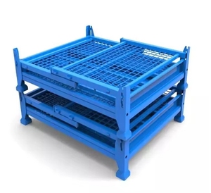 Nhiệm Vụ Nặng Nề Sơn Bột Có Thể Gập Lại Thép Pallet Giá <span class=keywords><strong>Stackable</strong></span> Dây Lồng Kim Loại Kho Lưu Trữ OEM Gấp Pallet Lồng - Product Image 5