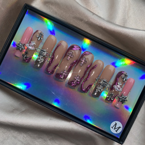 Venta al por mayor de lujo personalizado <span class=keywords><strong>piedras</strong></span> ostentosas prensa en las <span class=keywords><strong>uñas</strong></span> de Punta francesa media y corta <span class=keywords><strong>uñas</strong></span> manicura acrílico palo en las <span class=keywords><strong>uñas</strong></span> - Product Image 4