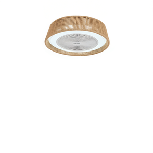 Ventilateur de plafond LED moderne rustique de 21 pouces, éclairage d'ambiance RVB, design en corde tressée, silencieux, moteur CC réversible à 6 vitesses, montage semi-encastré - Product Image 1