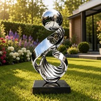 Escultura de Acero Inoxidable Pulido con Temática de Animales y Música, con Esfera de Espejo sobre Cintas Entrelazadas - Regalo para el Día Nacional y Navidad