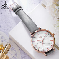 Montres-bracelets simples pour femmes SHENGKE avec cadran en marbre, montres vintage en PU/acier inoxydable, montres à quartz en cuir, en stock