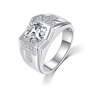 S925 Sterling <b>Silver</b> Bold Wide Band Main Stone Moissanite <b>Men</b> <b>Ring</b> Business Luxury Engagement Gift Trending Male Finger <b>Ring</b> - Product Image 1
