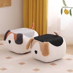 Tabouret en peluche sur le thème des animaux pour enfants et adultes, siège rembourré doux avec motif chien et cochon, petit banc pour salon ou chambre - Product Image 2