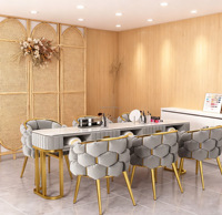 Nouveau mobilier de salon de beauté de style moderne Ensemble table et chaise de manucure pour ongles en velours et marbre