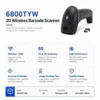 Escáner de Códigos de Barras Inalámbrico 6800TYW 1D 2D QR, Un Dispositivo Lee Pantallas Móviles y Etiquetas de Papel, 2.4G USB para Puntos de Venta Minoristas