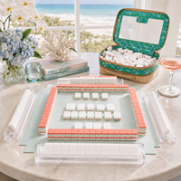 Ensemble de Mahjong Américain Moderne de Luxe Personnalisé, Tuiles en Acrylique Rose Corail et Vert à 3 Couches avec Jokers pour Vente en Gros, Cadeaux et Détail