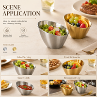 Bol de service incliné en acier inoxydable brossé pour salade et légumes, plat à sauce, compatible lave-vaisselle, écologique, vente en gros