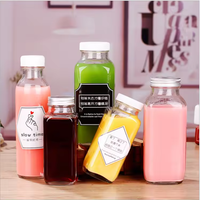 16oz clair 500ml carré bouteille de jus en verre pour le thé Kombucha doux Smoothie avec bouchon en plastique pour boisson