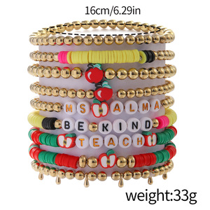 Teacher's Day Polymer Clay <b>Bracelet</b> Set Heart Apple Letter <b>Beads</b> Stackable Gift for Women <b>Men</b> Unisex Jewelry Yiwu Origin - Product Image 4