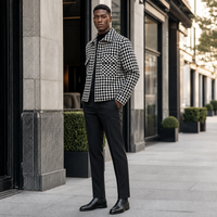 Blouson matelassé en toile unie pour homme, noir et blanc, avec fermeture éclair, col montant, poches à rabat vintage, imperméable, coupe-vent, style streetwear