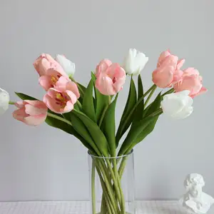 F16 2023 Yellow pink holland pu real touch latex artificial flowers mini tulip for Wedding Room Home Hotel Party Decoration