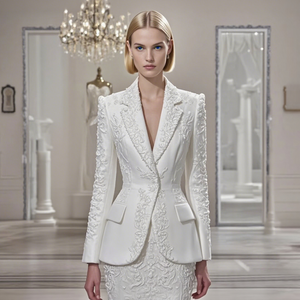 2026 Women's Blazer <strong>Set</strong> - Notch V-neck Embroidery <strong>Coats</strong> with Luxury Detailing Autumn <strong>Winter</strong> White Black Office Wear Collection - Product Image 1