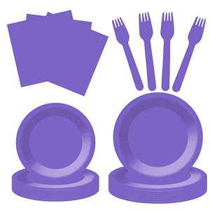 DAMAI – Ensemble de vaisselle jetable en papier violet uni pour fêtes, assiettes de 7 et 9 pouces, gobelets en papier, couverts et serviettes - Product Image 4