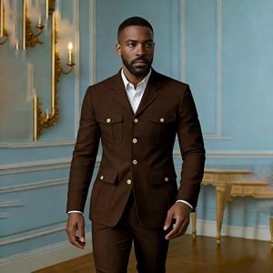 Elegante Completo <span class=keywords><strong>da</strong></span> <span class=keywords><strong>Uomo</strong></span> Kaki per Matrimonio, Lussuoso Abito a Due Pezzi con Giacca Monopetto e Pantaloni, Vestibilità Slim - Product Image 5