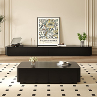 Meuble TV Noir Élégant Haut de Gamme, Ensemble Table Basse et Meuble TV Moderne pour Salon, Meuble TV de Luxe Designer avec Rangement à Vendre