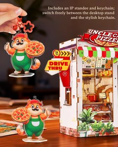 3D Wooden Puzzle Bookend Pizza Shop, LED Lighted Fox Pizzeria <b>Book</b> Nook Kit for DIY Craft & Restaurant Decor Gifts - Product Image 4