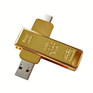 แฟลชไดรฟ์ USB โลหะสีทองแบบหมุนได้, USB2.0 และ Type-C 2-in-1, ความจุ 64GB/128GB, แฟลชไดรฟ์พกพาสำหรับเป็นของขวัญทางธุรกิจ - Product Image 1