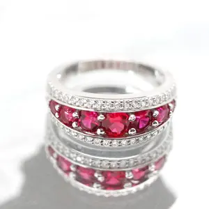 Romantic Style round cut lab diamond gemstone ruby sapphire 925 Sterling Silver Rings