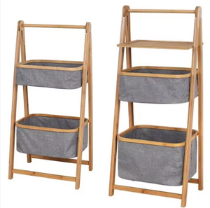 Foldable Bamboo Storage Shelving <b>Laundry</b> <b>Baskets</b> Tiered Organizer - Product Image 1