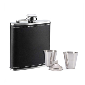 8oz 18/8 Stainless Steel Hip Flask <strong>Set</strong> Black Leather Covered with 2 Cups &amp; Funnel Gift for Men Liquor <strong>Beverage</strong> <strong>Serving</strong> <strong>Sets</strong> - Product Image 3