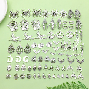 Pendentifs tibétains en argent pour Halloween, 24 styles variés, breloques tête de mort, citrouille, araignée pour accessoires de bijoux DIY, décoration de fête unisexe - Product Image 1
