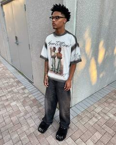 T-shirt Hip Hop Streetwear pour hommes personnalisé col rond surdimensionné faux t-shirt de <span class=keywords><strong>peintre</strong></span> en aérosol 100% coton impression numérique - Product Image 3