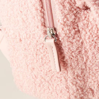 Sac à dos en peluche moelleux pour femmes avec oreilles de lapin, sac à dos mignon pour adolescentes, sac d'école rose en polaire avec poche avant