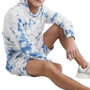High Quality New Trending Two Tone Breathable <b>Polyester</b> Cotton Fleece Custom Men's Pullover Hoodie & <b>Shorts</b> Set Spring Casual - Product Image 5