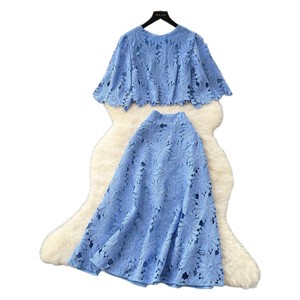 Abito di <span class=keywords><strong>pizzo</strong></span> a uncinetto francese di alta qualità camicia a maniche corte da donna di moda estiva gonna a vita alta - Product Image 5