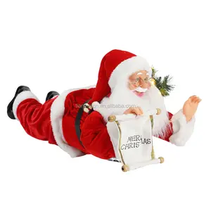 Figura navideña animada de Papá Noel con iluminación de 24 pulgadas, adorno Musical, decoración, colección de figurillas, vacaciones tradicionales