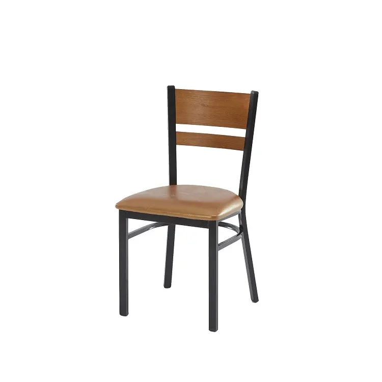 Modern High-Back Dining Chair Durable Wooden Base with Leather Seat for Home Furniture Metal Construction