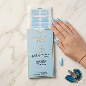 SEA BREEZE UV FREE - Tiras de Uñas de Gel Azul Bebé con Acabado Brillante y Destellos Finos, Estilo Costero, Manicura DIY, 22 Tiras - Product Image 1